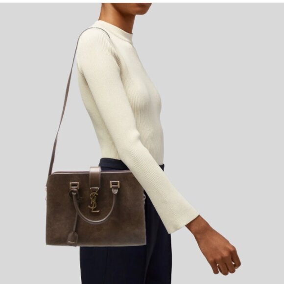 Yves Saint Laurent Brown Suede Monogramme Cabas Bag - Picture 1 of 5